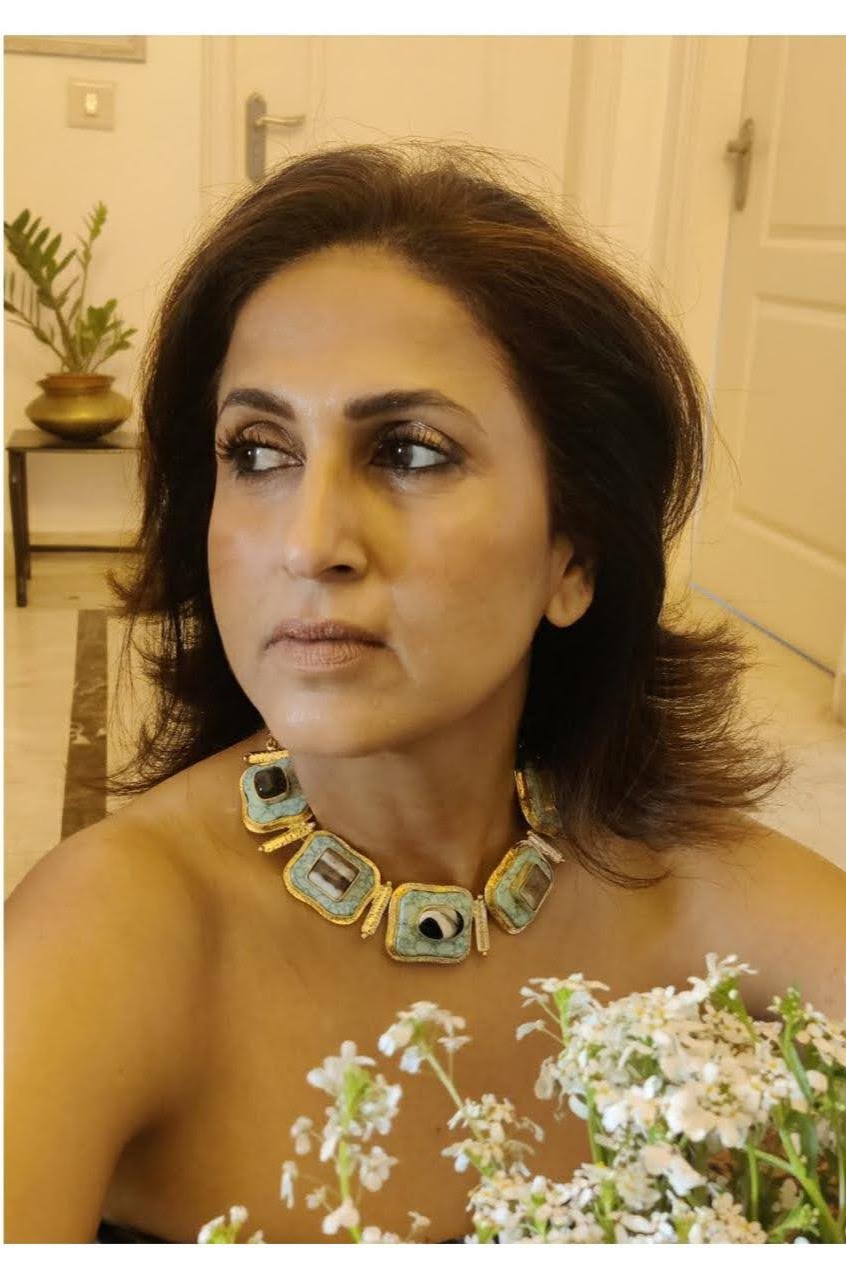 Turquoise inlay statement collar necklace