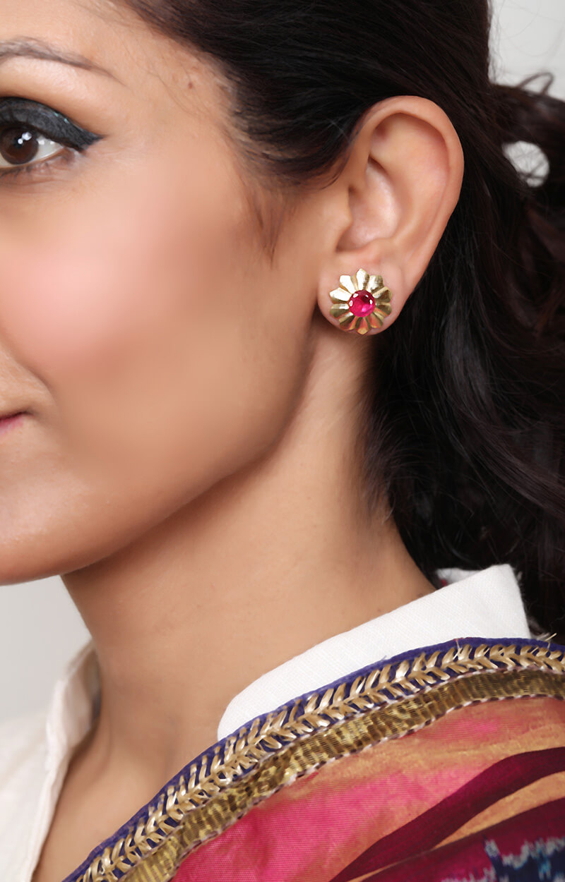 Red Stone Earrings- South India Jewels- Online Shop